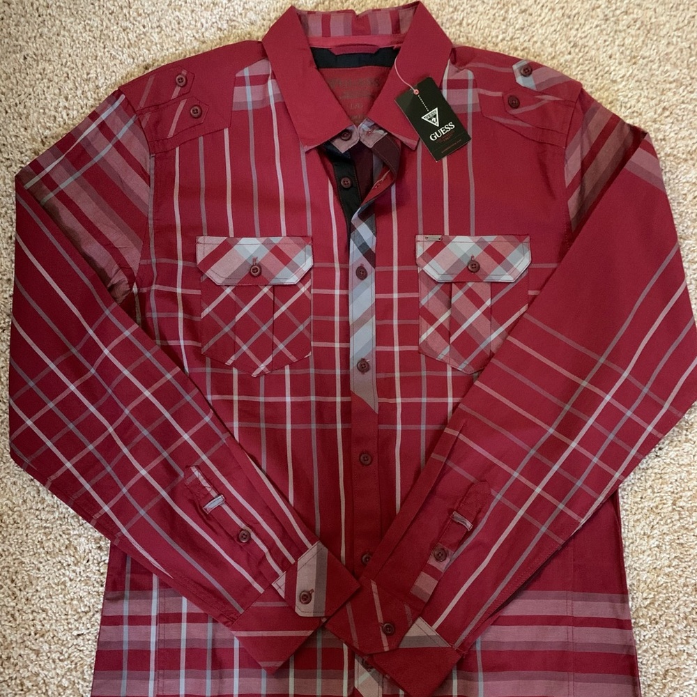 Two men’s Guess long sleeve dress shirts